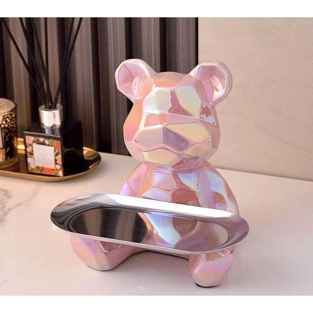 Ceramic Geometric Bear Ornament | 8 x 5 x 6 in | Modern Storage Tray & Piggy Bank | Decorative Sculpture | Brick by Brick