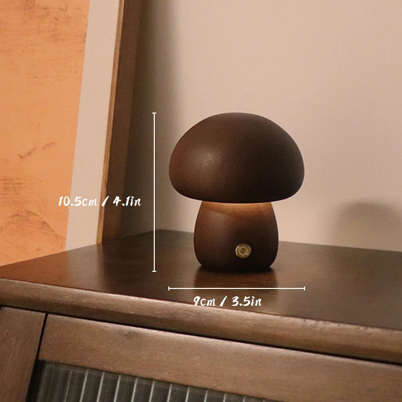 Wooden Mushroom Lamp | H4.1 - H6.5 in | USB Rechargeable | Dimmable Decorative Light | Brick by Brick