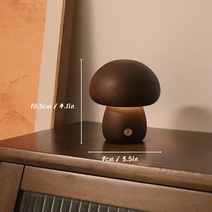 Wooden Mushroom Lamp | H4.1 - H6.5 in | USB Rechargeable | Dimmable Decorative Light | Brick by Brick