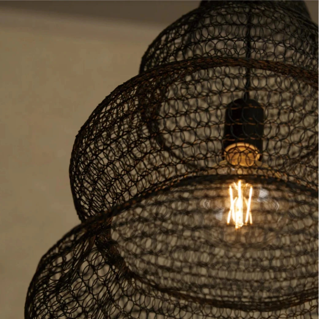 Wabi Sabi Iron Mesh Chandelier | 7.5 lbs | H14 - H 29.5in | Japanese Style Retro Pendant Light | Brick by Brick