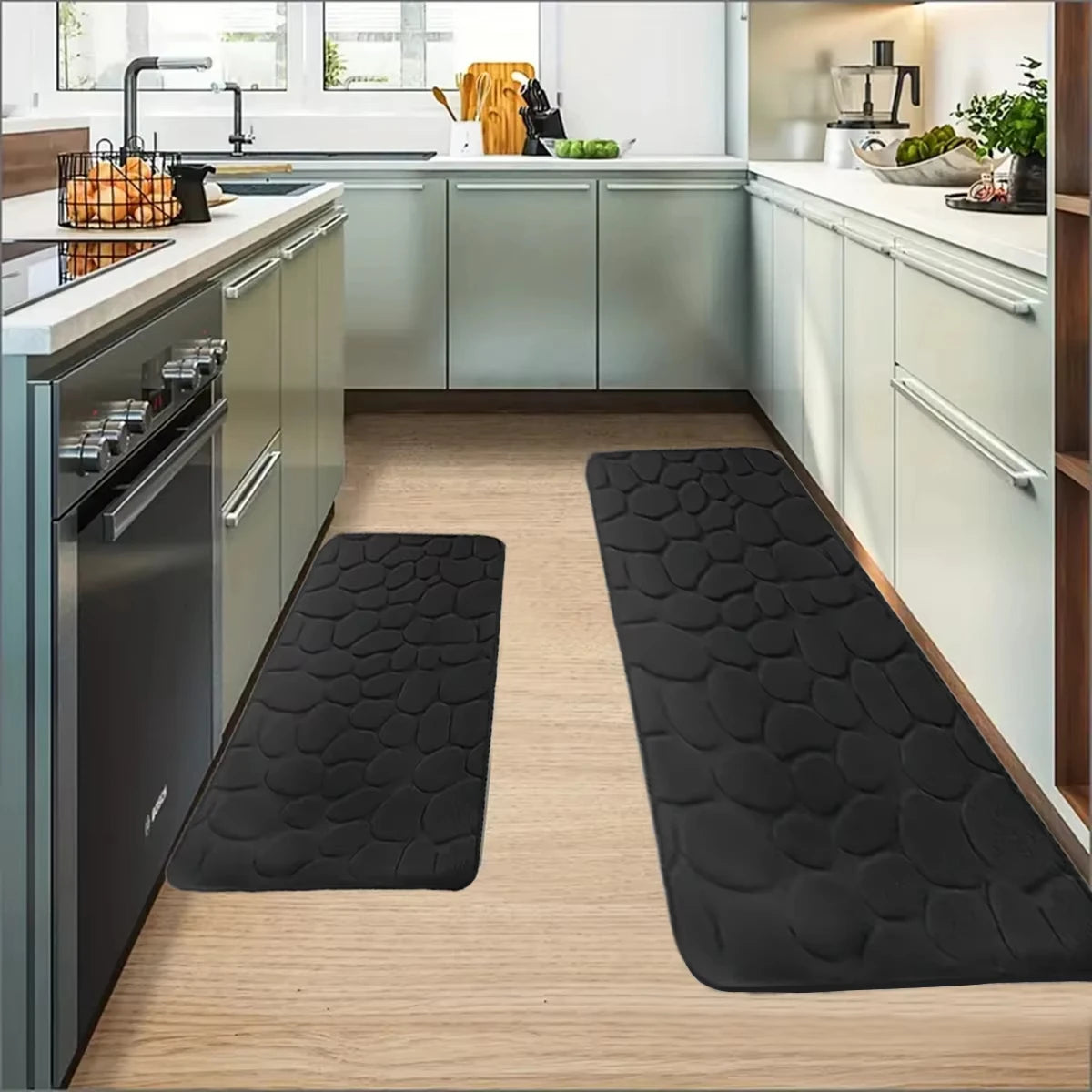 Cobblestone Kitchen Mat | L23.62-62.63 in | Non-Slip Washable Polyester Rug | Absorbent Home Floor Carpet | Brick by Brick