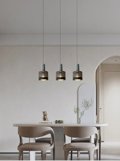 Retro Pendant Lamp | Cement and Iron Birdcage Shade | Hanging Light Fixture | E27 Socket | Brick by Brick