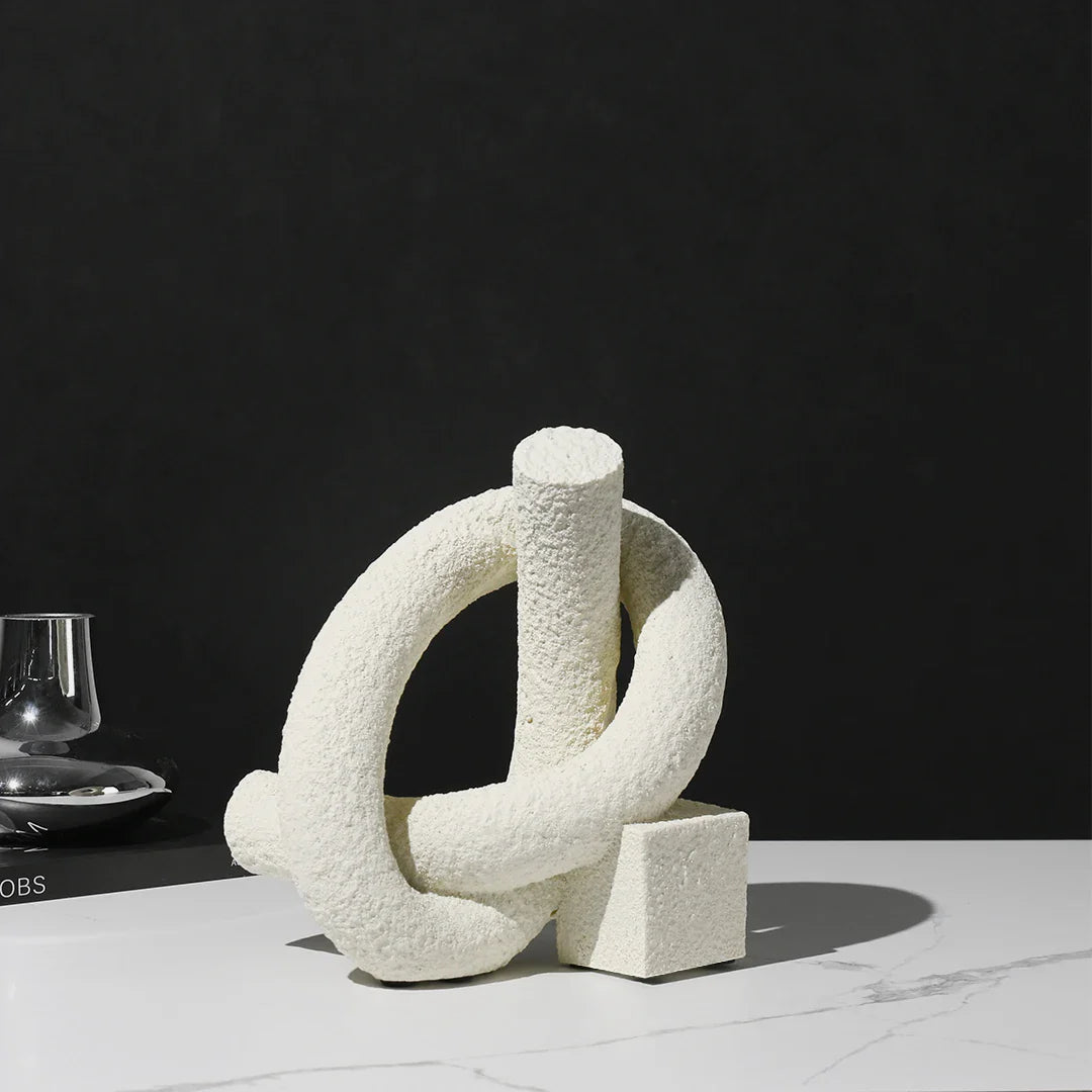 Suteki Ornament Sculpture | 9.8" Abstract Resin Art Loop Form | Neutral White, Black or Gold Gradient