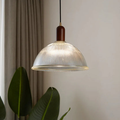 Retro Glass Pendant Light | 7.9in or 9.8in | Nordic Wood Hanging Lamp | Vintage Modern Ceiling Fixture | Brick by Brick