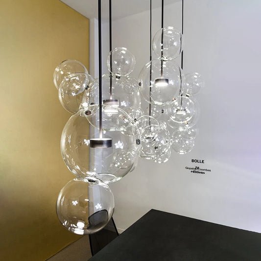 Postmodern Bubble Pendant Light | 59.1in Hanging Adjustable Cord| Glass Bubbles Chandelier | Brick by Brick