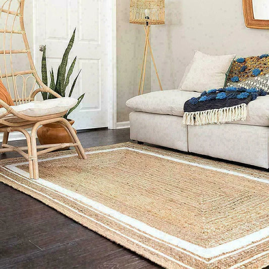 Textured Jute Rug | 15.7" x 23.6" to 47.2" x 82.7" | Black & White Border | Area Rug | Natural Durable Weave | Brick by Brick