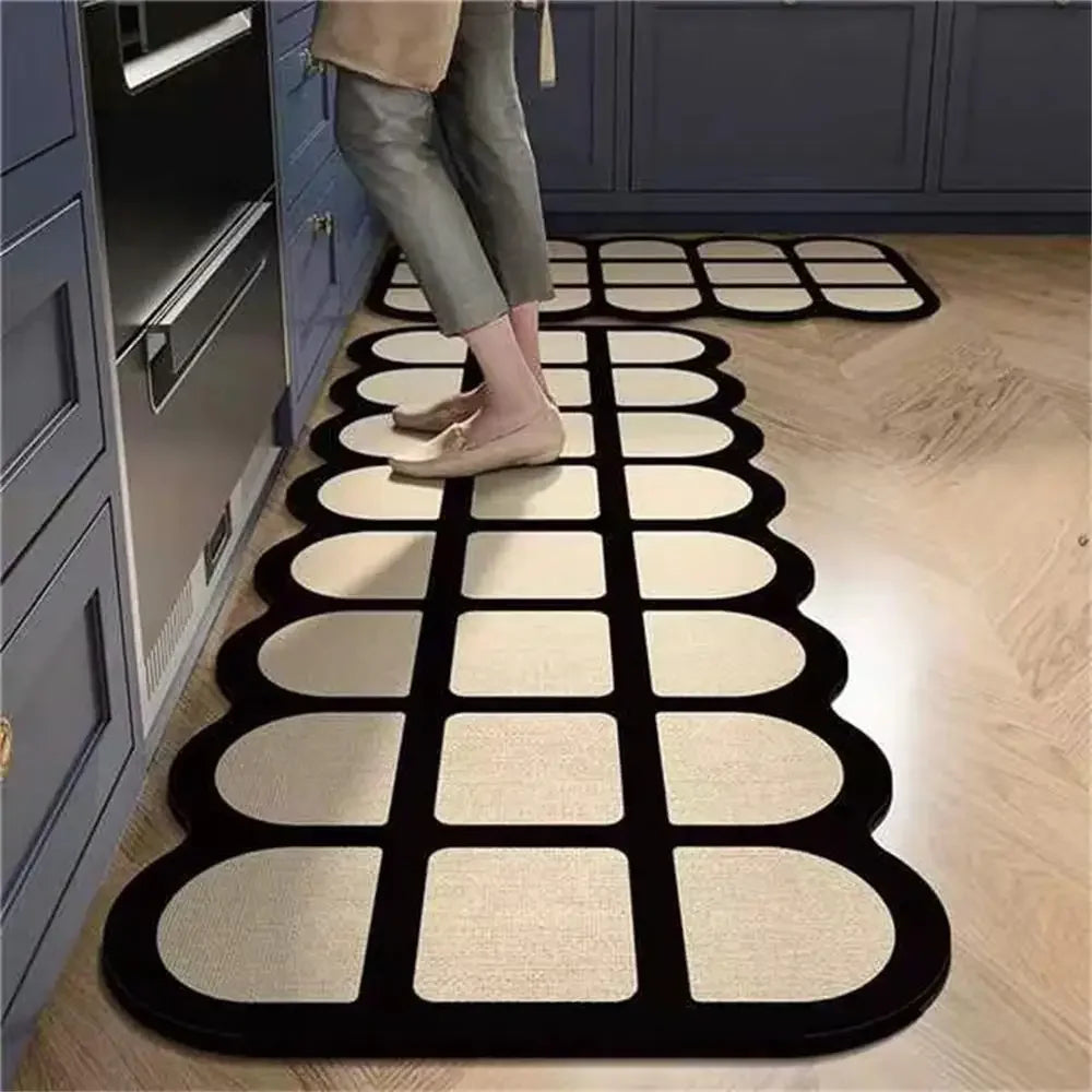 Retro Tile Kitchen Mat | Non-Slip Crystal Velvet Rug | Absorbent Washable Entryway Carpet | Brick by Brick