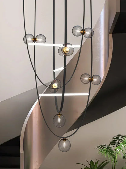 Modern Glass Ball Chandelier | Leather Strap Pendant Light | 6-Light Hanging Lamp for Dining & Living Room | Brick by Brick