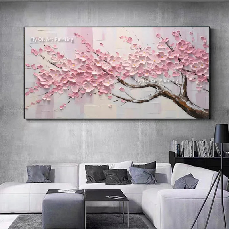 Hand Painted Blossom Tree Wall Art | 19.7 - 59.1 in | Abstract Blue Flower Oil Painting | Modern Canvas | Brick by Brick