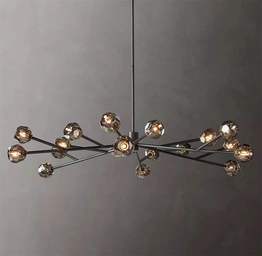 Black Smoke Crystal Ball Oval Chandelier | H7.9 - H11.8 in | LED Copper | K9 Glass Pendant | Brick by Brick