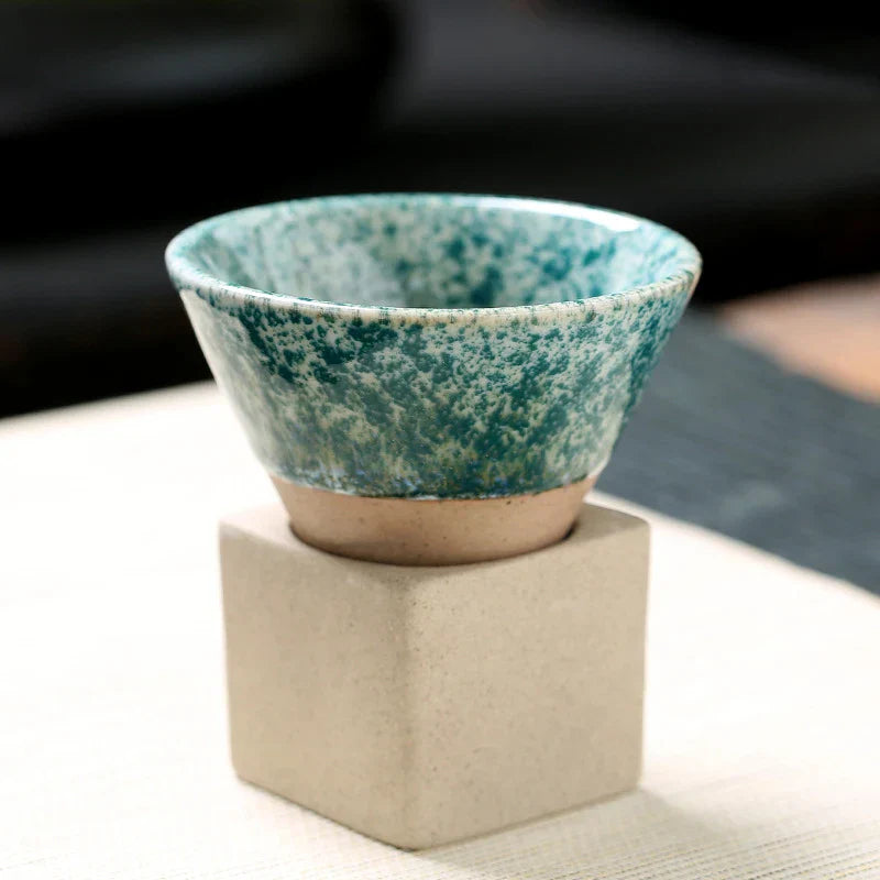 Cone‑Shaped Espresso Cup – Vintage Style Ceramic - with Stand-Brick by Brick London-Ocean Blue-Brick By Brick London