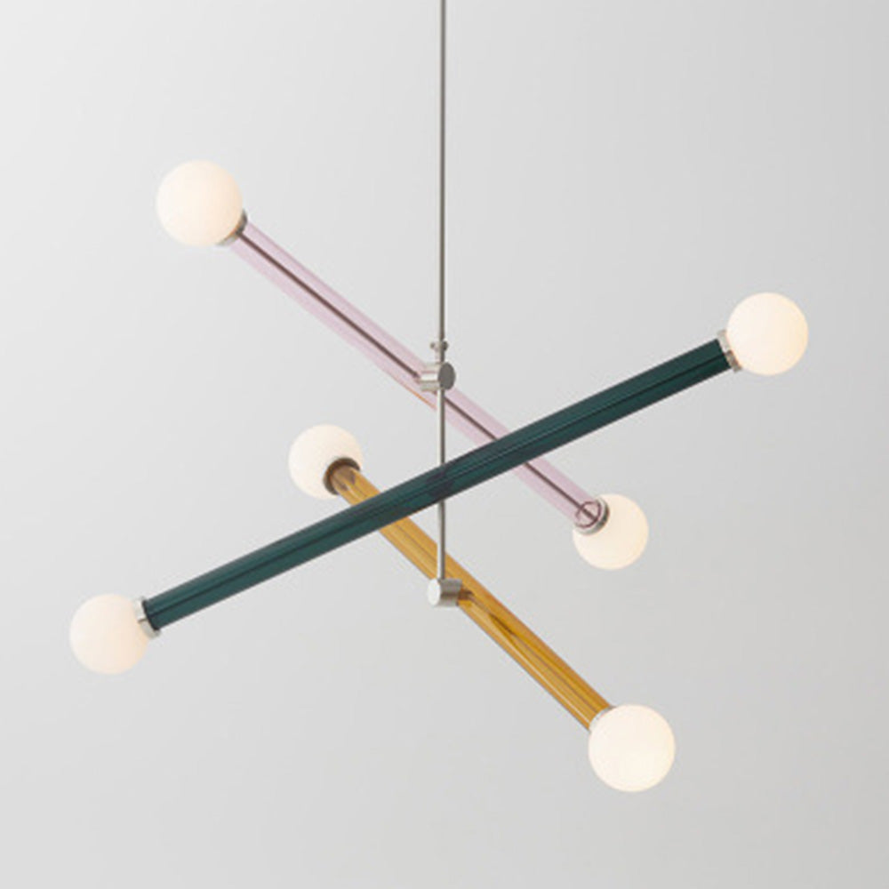 Colorful Glass Long Chandelier | 6-Light | 25.59"x27.56| Artistic Statement Lighting | Brick by Brick