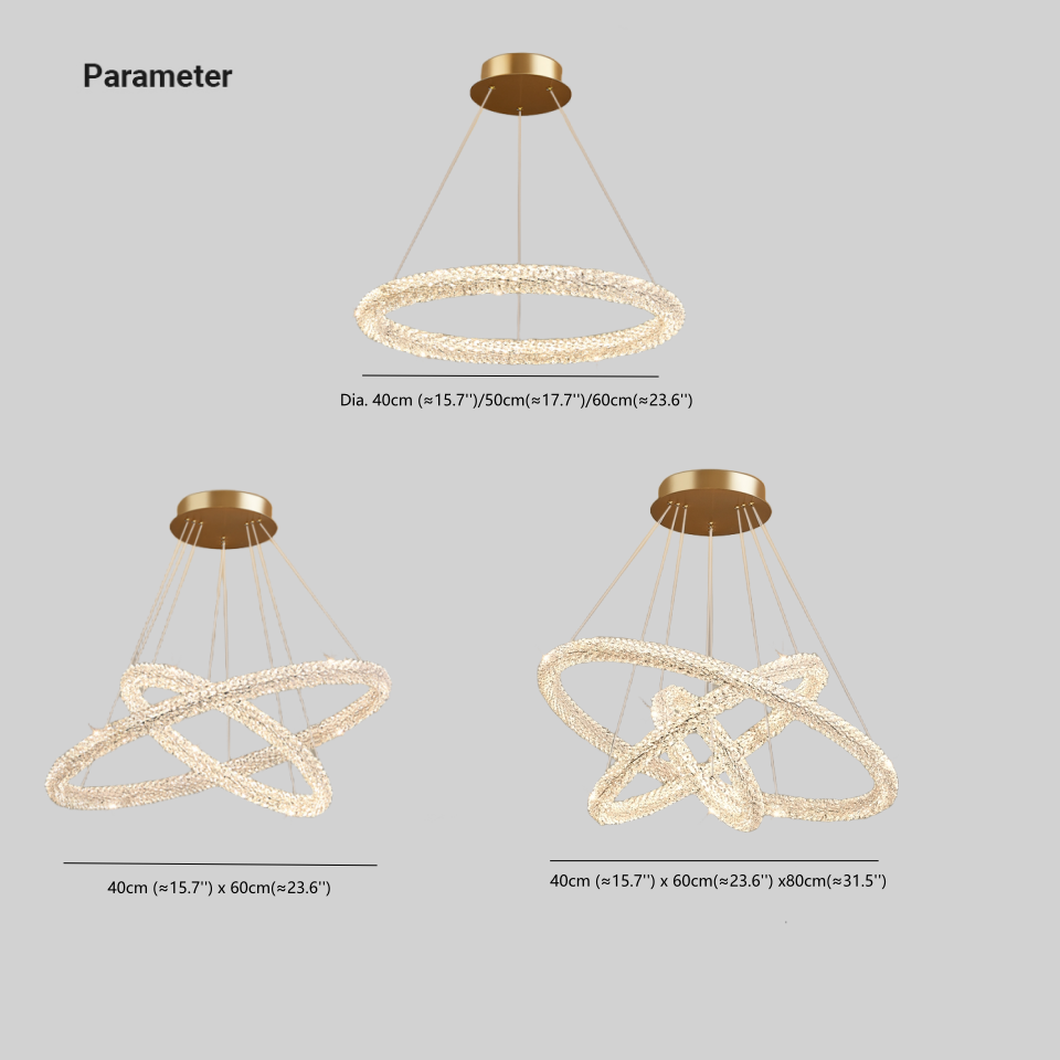 Crystal Ring Chandelier | H2.5in | Modern LED Pendant Light | Adjustable Art Deco Ceiling Fixture | Brick by Brick