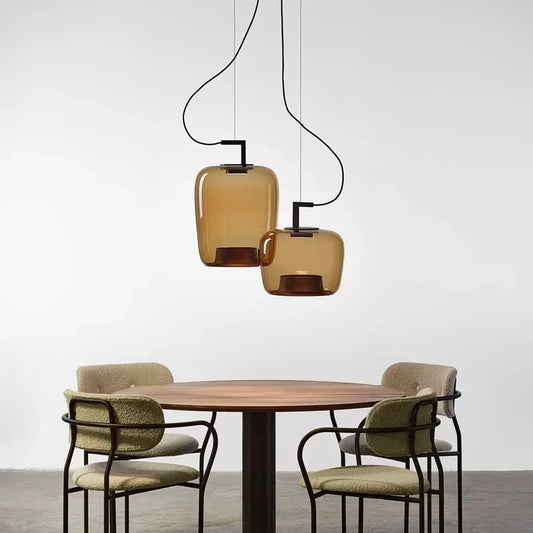 Modern Glass Pendant Light | 13.8-17.4 in | LED Hanging Lamp | Indoor Ceiling Fixture | Brick by Brick