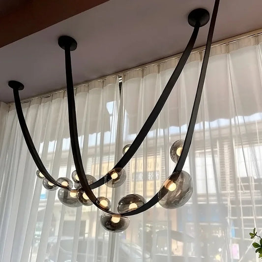 Modern Leather Glass LED Chandelier | 1.2 in long |Metal Pendant Light | Minimalist Ceiling Pendant | Brick by Brick