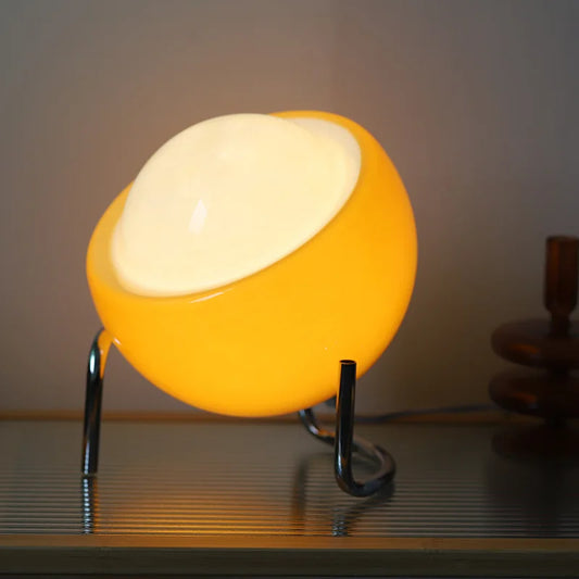Bauhaus Glass Table Lamp | 9.1 x 9.8 in | Retro LED Night Light | Stainless Steel Base | Warm Ambient Lighting | Brick by Brick