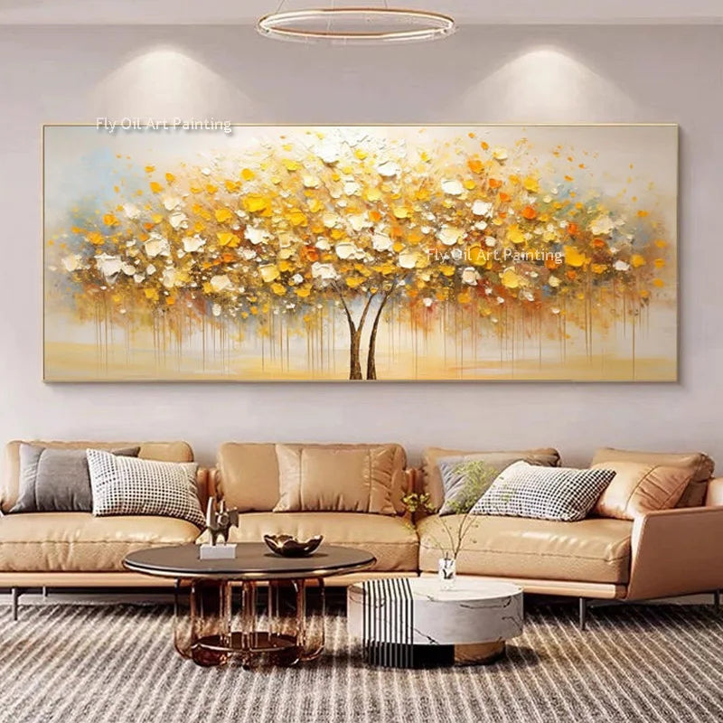 Hand Painted Blossom Tree Wall Art | 19.7 - 59.1 in | Abstract Blue Flower Oil Painting | Modern Canvas | Brick by Brick