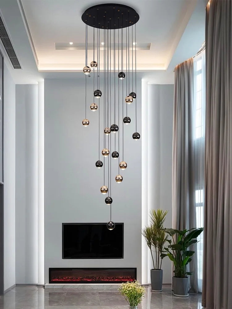 Modern Crystal Pendant Chandelier | H 59.1 - 98.4 in | Black Gold LED Ceiling Light | Luxury Lighting | Brick by Brick