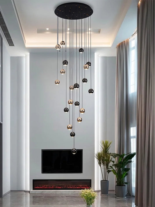 Modern Crystal Pendant Chandelier | H 59.1 - 98.4 in | Black Gold LED Ceiling Light | Luxury Lighting | Brick by Brick