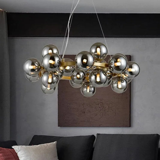 Modern Glass Pendant Chandelier | H59 in | LED Ceiling Light | Adjustable Hanging Lamp with Remote | Dimmable Indoor Lighting | Brick by Brick