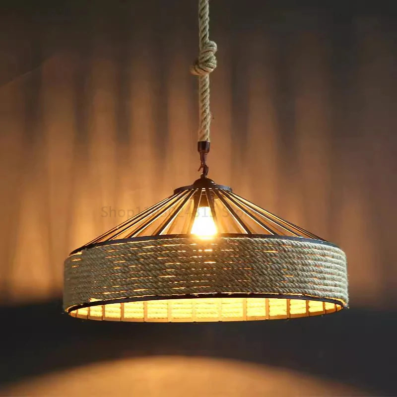 Classical Rope Chandelier | 11.8in x 5.7 in | Industrial Iron Pendant Light | E27 Hanging Lamp for Dining & Bedroom | Brick by Brick