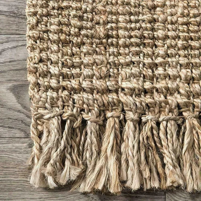 Textured Jute Rug | 23.6 x 35.4 in | Neutral Rustic Style | Small Woven Rug with Fringe | Brick by Brick