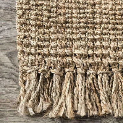 Textured Jute Rug | 23.6 x 35.4 in | Neutral Rustic Style | Small Woven Rug with Fringe | Brick by Brick