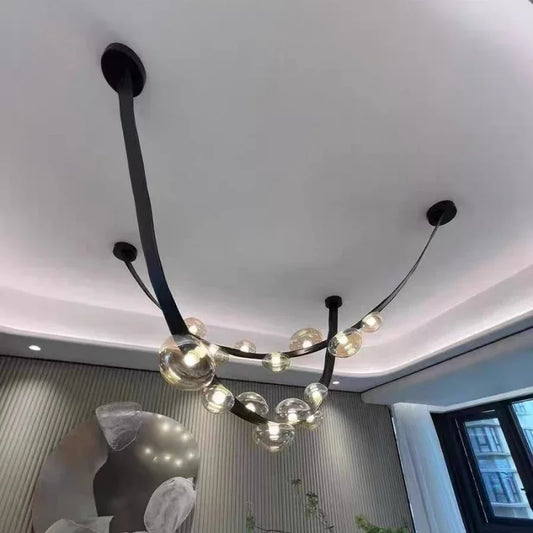 Modern Leather Glass LED Chandelier | 1.2 in long |Metal Pendant Light | Minimalist Ceiling Pendant | Brick by Brick