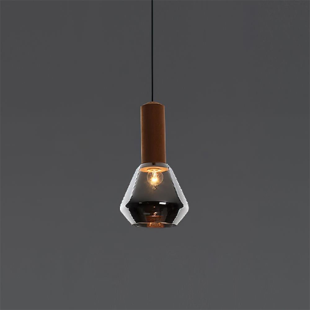 Minimalist Glass Pendant | 7.4 x 12.9 in | Frosted Shade | Wood Holder | E26/E27 Bulb | Brick by Brick