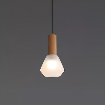 Minimalist Glass Pendant | 7.4 x 12.9 in | Frosted Shade | Wood Holder | E26/E27 Bulb | Brick by Brick