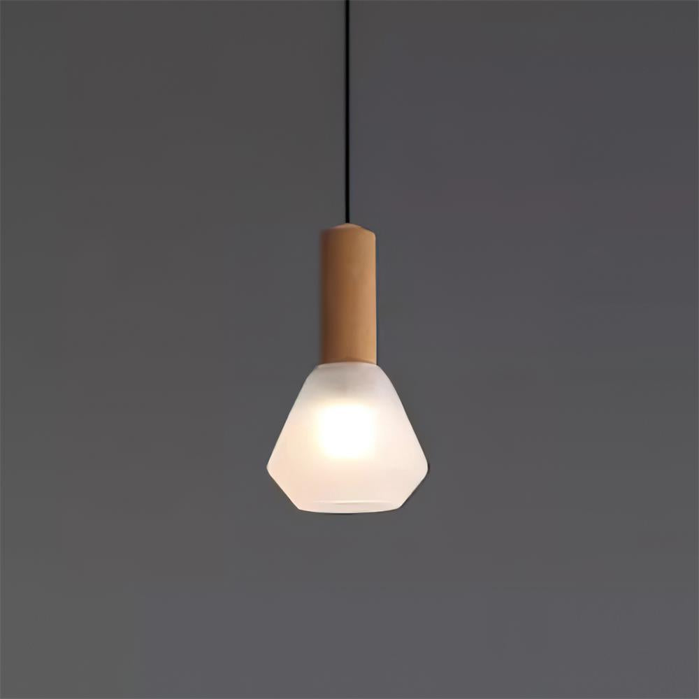 Minimalist Glass Pendant | 7.4 x 12.9 in | Frosted Shade | Wood Holder | E26/E27 Bulb | Brick by Brick