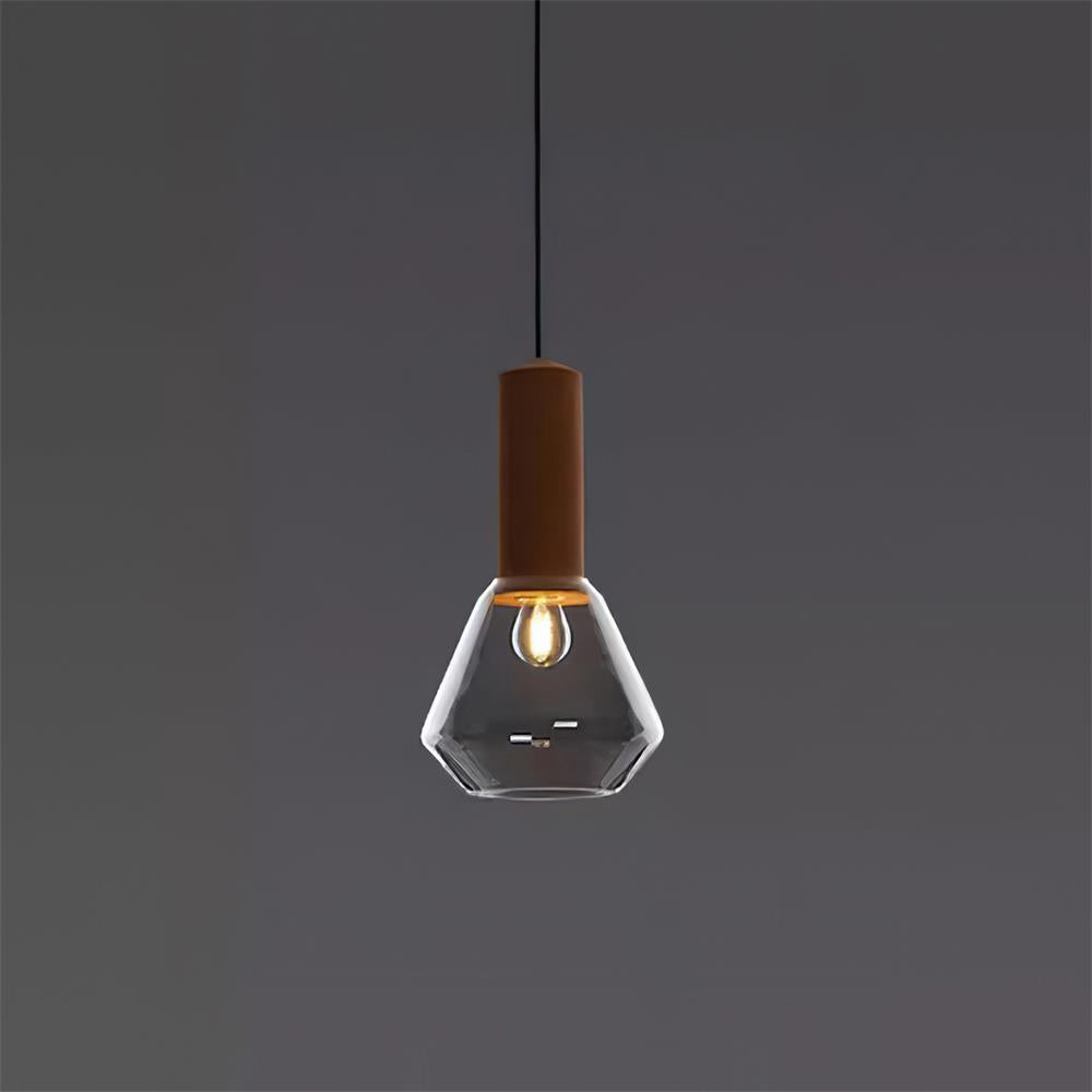 Minimalist Glass Pendant | 7.4 x 12.9 in | Frosted Shade | Wood Holder | E26/E27 Bulb | Brick by Brick