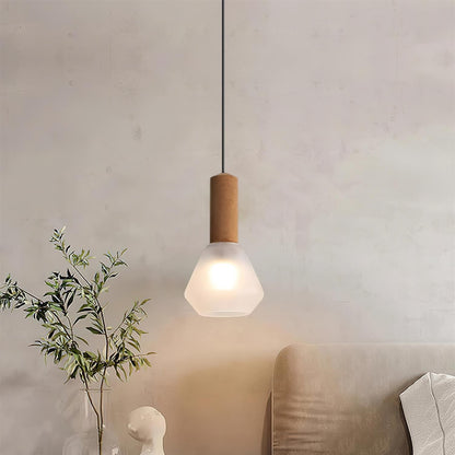 Minimalist Glass Pendant | 7.4 x 12.9 in | Frosted Shade | Wood Holder | E26/E27 Bulb | Brick by Brick