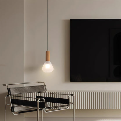 Minimalist Glass Pendant | 7.4 x 12.9 in | Frosted Shade | Wood Holder | E26/E27 Bulb | Brick by Brick