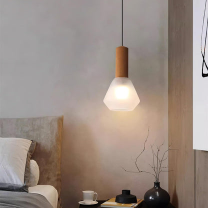 Minimalist Glass Pendant | 7.4 x 12.9 in | Frosted Shade | Wood Holder | E26/E27 Bulb | Brick by Brick