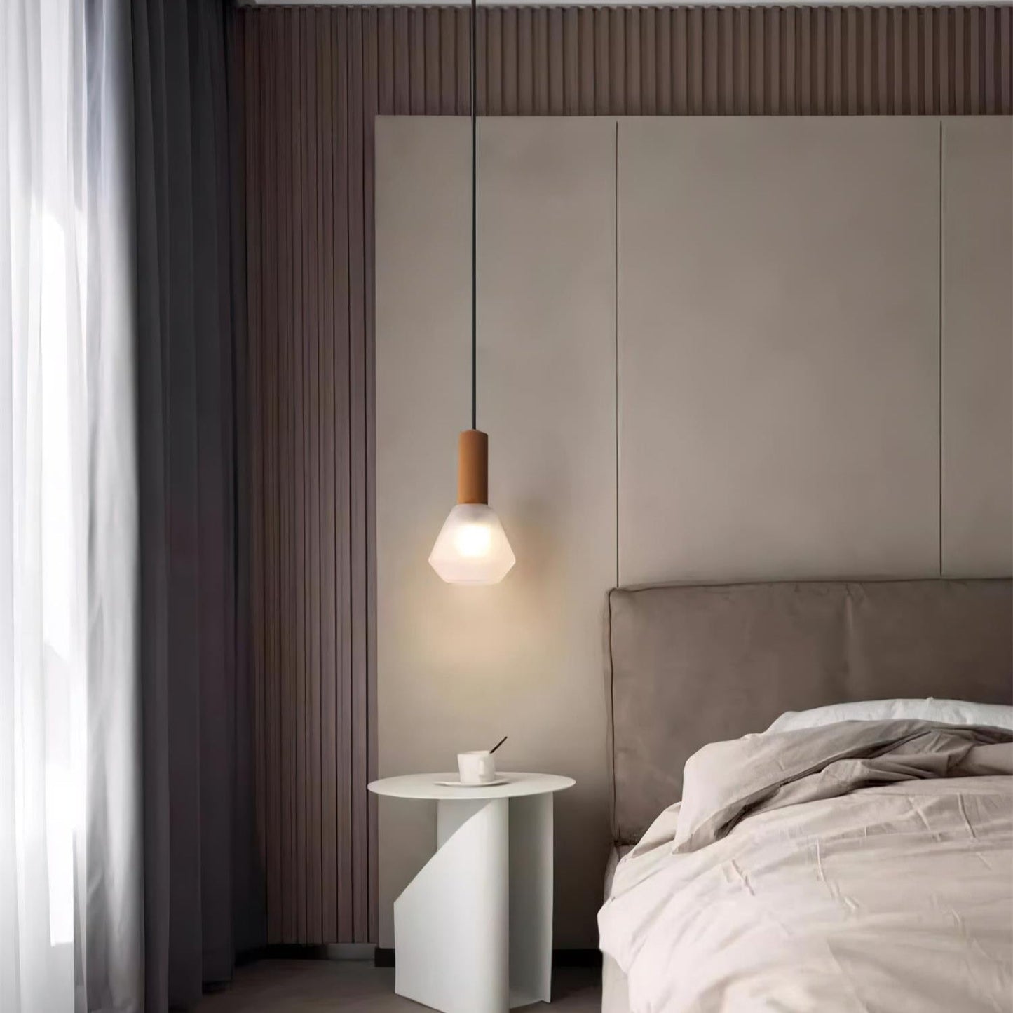 Minimalist Glass Pendant | 7.4 x 12.9 in | Frosted Shade | Wood Holder | E26/E27 Bulb | Brick by Brick