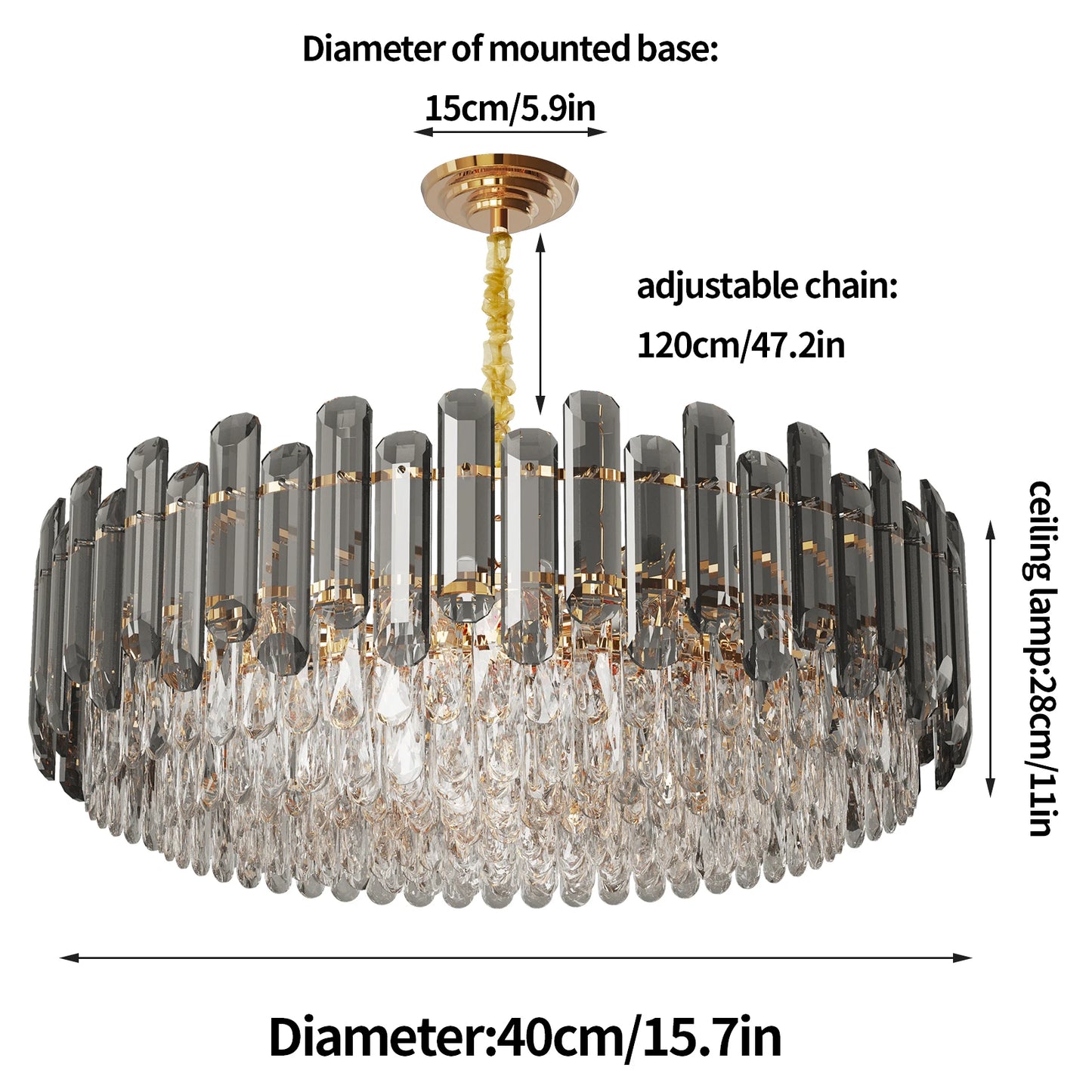 Crystal Chandelier | 15.7 × 29.9 in | 4-Layer Modern Pendant Light | Adjustable Ceiling Lamp with 3 Lights | Brick by Brick