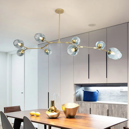 Glass Chandelier | 42.3 - 86.6 in | Modern Pendant Lamp | E27 Bulb Fixture | Adjustable Multi-Head Lighting | Brick by Brick