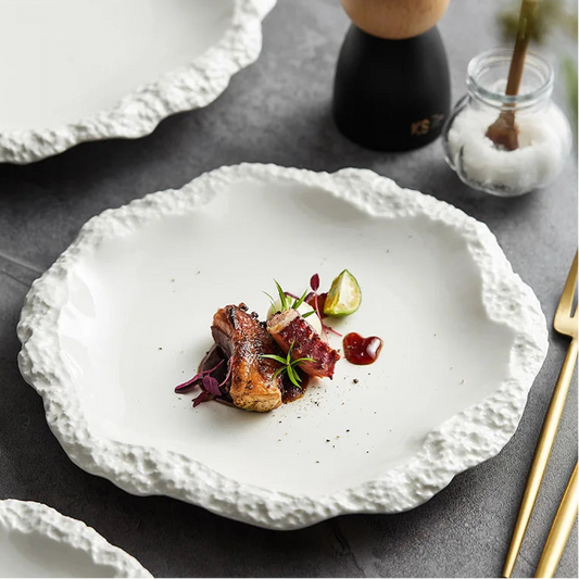 Sara Dinner Plates Ceramic | Textured Dinnerware Set | 10 Modern Dining | Organic Edge | Brick by Brick London 0