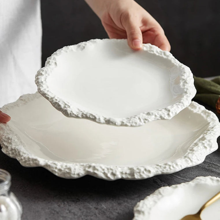 Sara Dinner Plates Ceramic | Textured Dinnerware Set | 10 Modern Dining | Organic Edge | Brick by Brick London 1