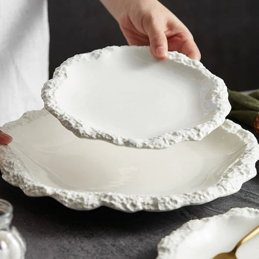 Sara Dinner Plates Ceramic | Textured Dinnerware Set | 10 Modern Dining | Organic Edge | Brick by Brick London 1