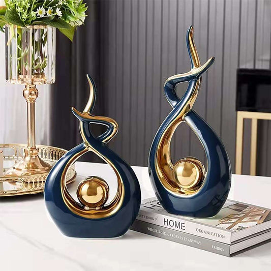 Abstract Ceramic Sculpture | Modern Decor with Gold Accents | Shelf or Desk Ornament