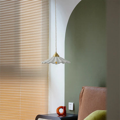 Modern Ceramic Pendant Lamp | 11.8 in | White Japanese Style Light Fixture | Copper Finish Home Lighting | Brick by Brick