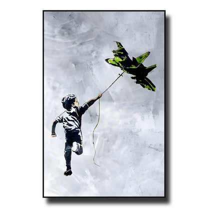 Street Graffiti Wall Art Canvas | 7.9 - 21.7 in | Banksy Girl with Balloon Poster | Modern Abstract Decor | Unframed | Brick by Brick