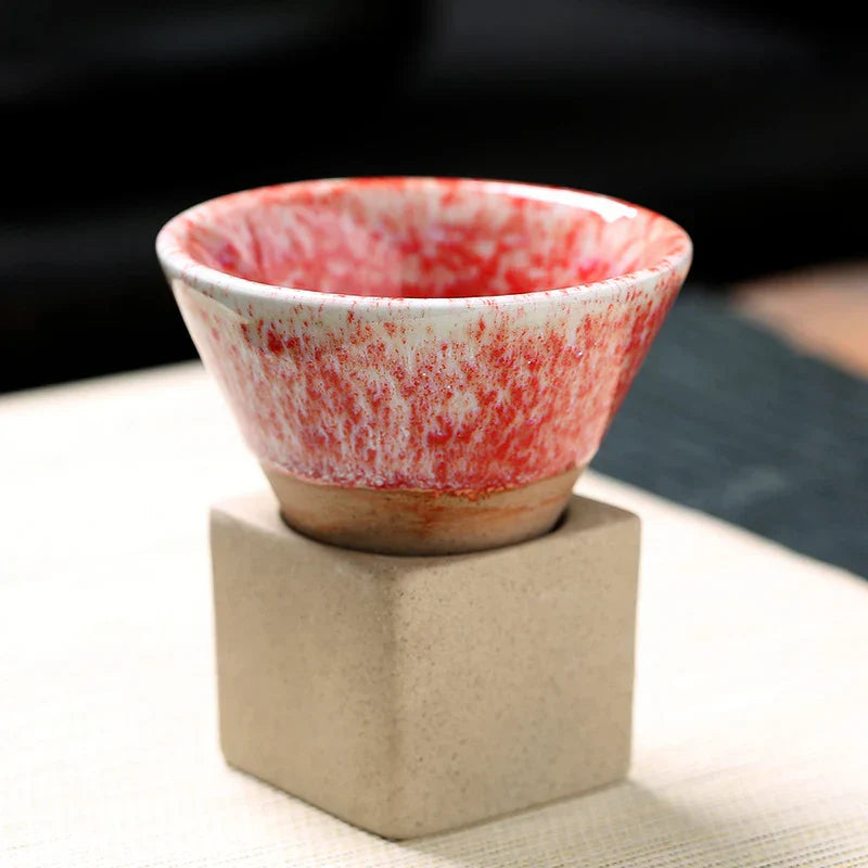 Cone‑Shaped Espresso Cup – Vintage Style Ceramic - with Stand-Brick by Brick London-Red-Brick By Brick London