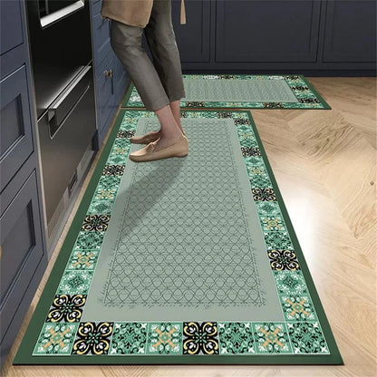 Retro Tile Kitchen Mat | Non-Slip Crystal Velvet Rug | Absorbent Washable Entryway Carpet | Brick by Brick