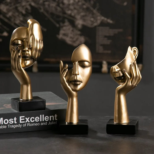 Kanso ‘Speak No Evil’ Sculpture | 6.7″ Minimalist Hand-on-Face Decor | Black, White or Gold Resin Ornament