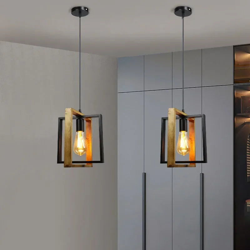 Retro Iron & Wood Chandelier | 96.5 x 96.5in | Pendant Ceiling Lamp | E27 Hanging Light for Bedroom & Bar | Brick by Brick