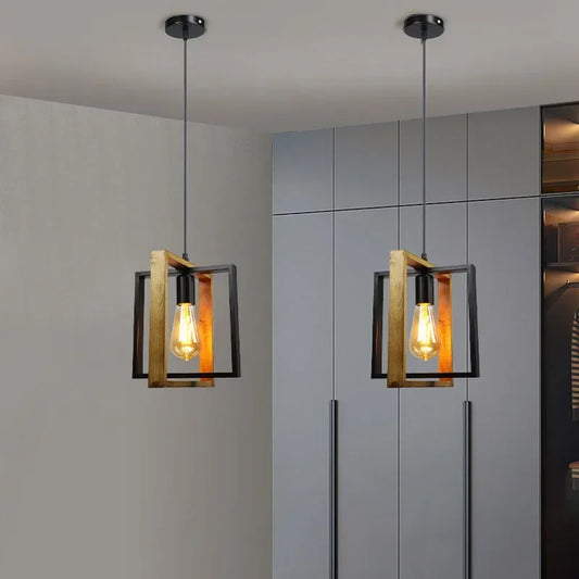 Retro Iron & Wood Chandelier | 96.5 x 96.5in | Pendant Ceiling Lamp | E27 Hanging Light for Bedroom & Bar | Brick by Brick