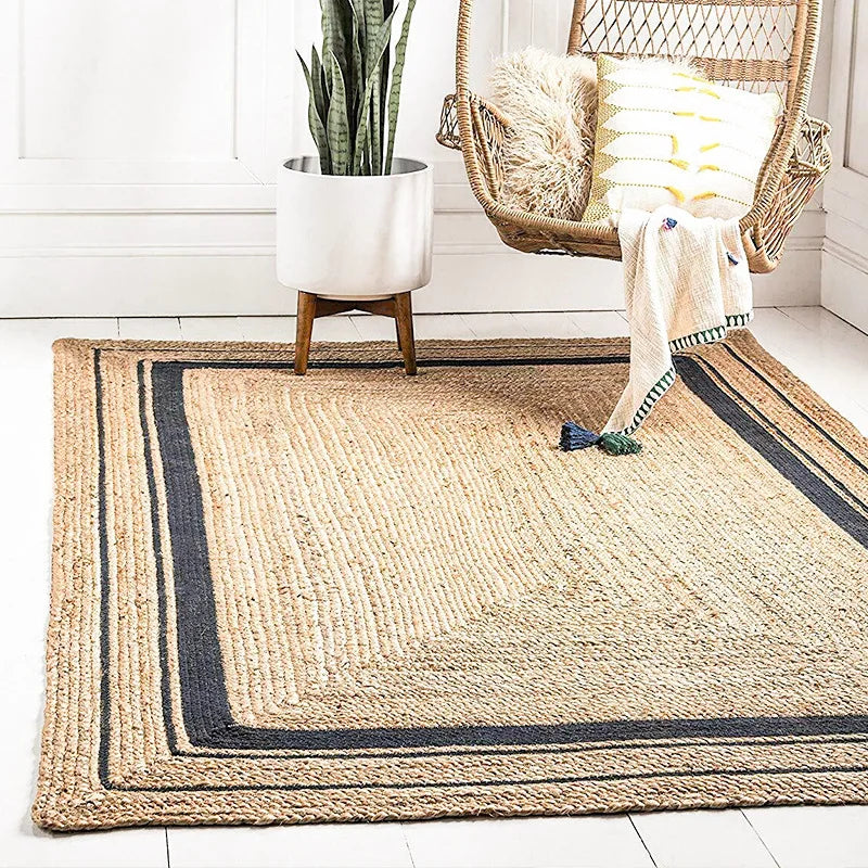 Textured Jute Rug | 15.7" x 23.6" to 47.2" x 82.7" | Black & White Border | Area Rug | Natural Durable Weave | Brick by Brick